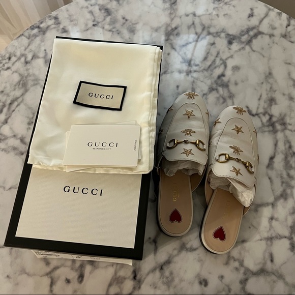 Gucci Princetown Leather Slide Quentin Mystic White Embroidered - Picture 1 of 16